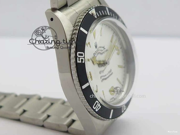 MiroTime 0421 ComfortFit Vintage 1680 Submariner No Date SS White Dial On SS Bracelet A 3855